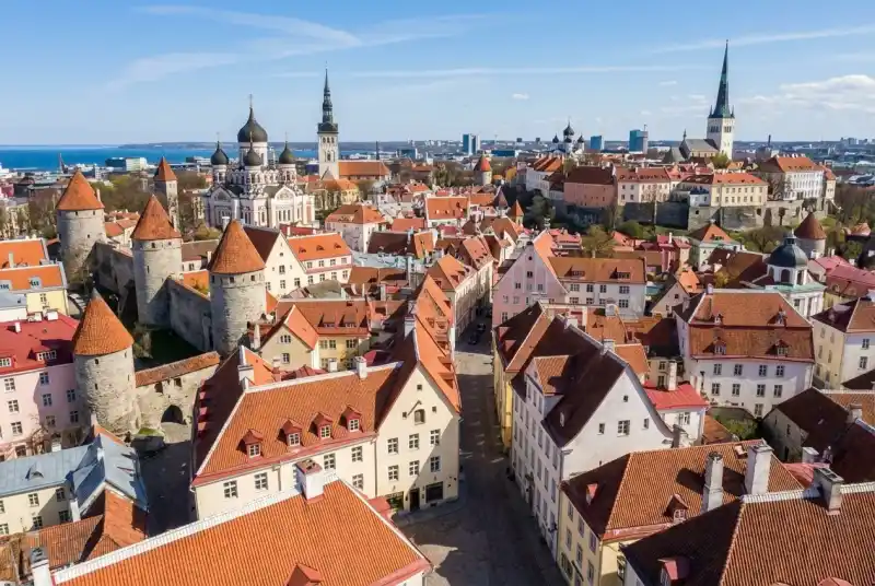 에스토니아 탈린 구시가지 중세 건축물과 붉은 지붕들