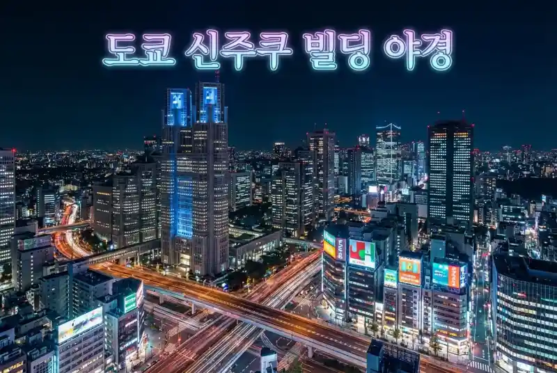 도쿄 신주쿠의 빛나는 빌딩 야경