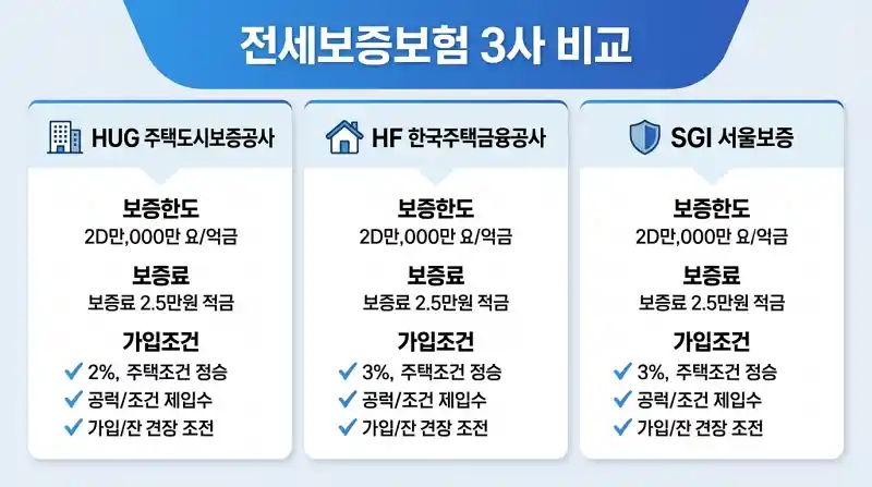 전세보증보험 3사 비교 인포그래픽