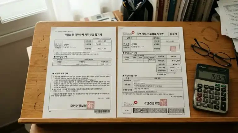 피부양자 자격상실 통지서와 보험료 납부서