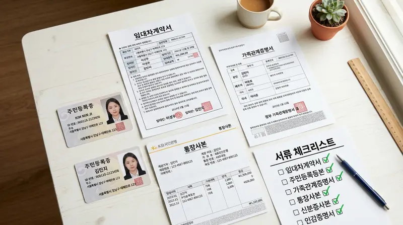 필요 서류 플랫레이