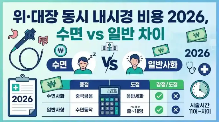 위·대장 동시 내시경 비용 2026, 수면 vs 일반 차이