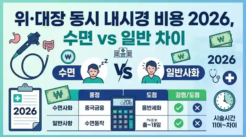 위·대장 동시 내시경 비용 2026, 수면 vs 일반 차이