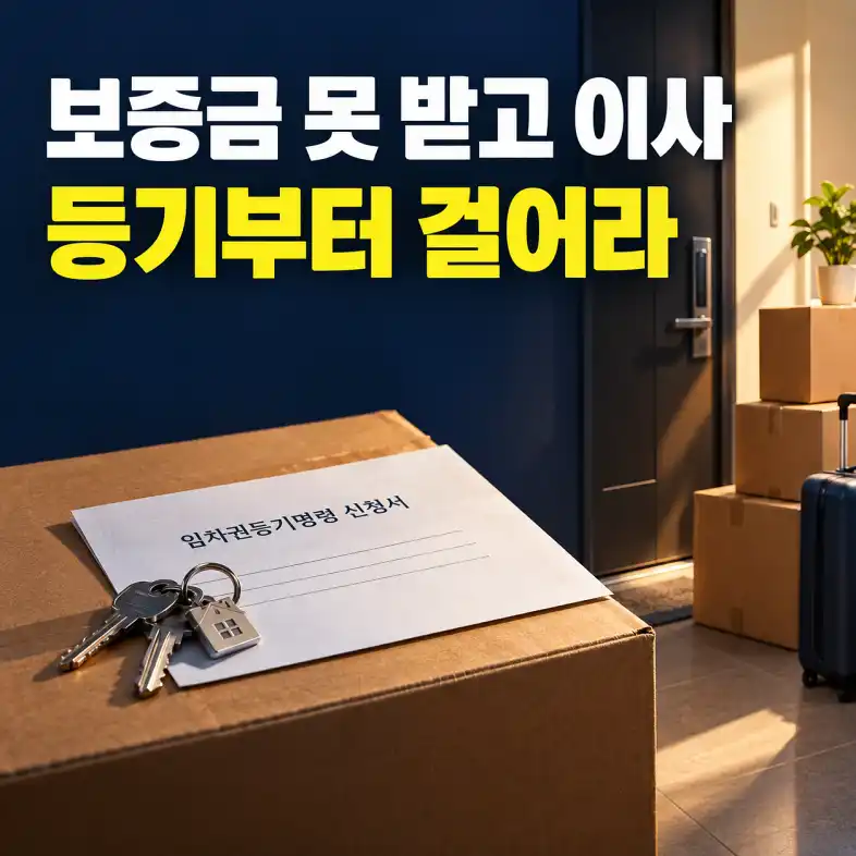 보증금을 돌려받지 못한 임차인이 이사 전 임차권등기명령 서류를 확인하는 현관 앞 이삿짐