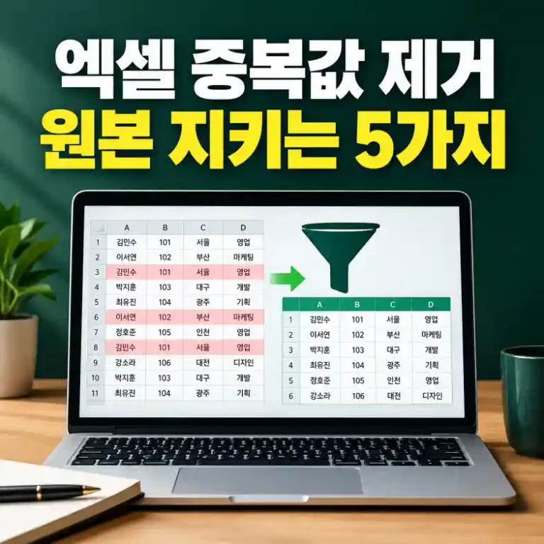 엑셀 중복값 제거 전에 조건부 서식으로 중복 행을 빨간색으로 표시한 스프레드시트 화면
